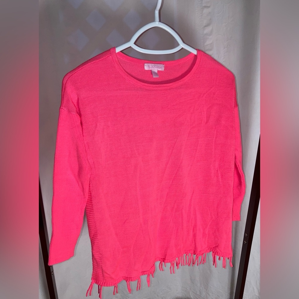 Lily Pulitzer girl's size L (8-10) hot pink sweater fringe hem